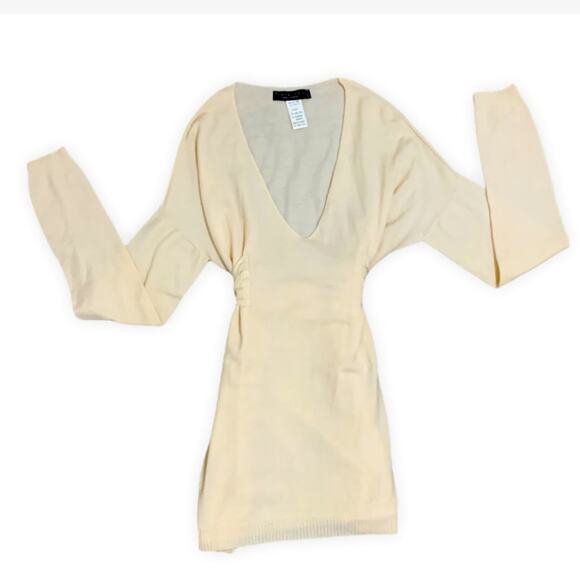 TWIN-SET SIMONA BARBIERI ITALIAN WOOL/SILK NUDE TIE-BACK SWEATER SIZE XL - Picture 1 of 7
